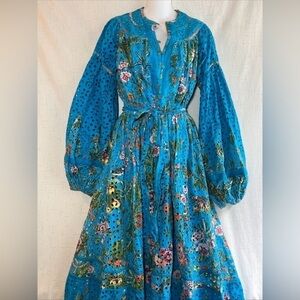 NEW JUST BELLINA tiered eyelet maxi dress in multicolor animal print size S